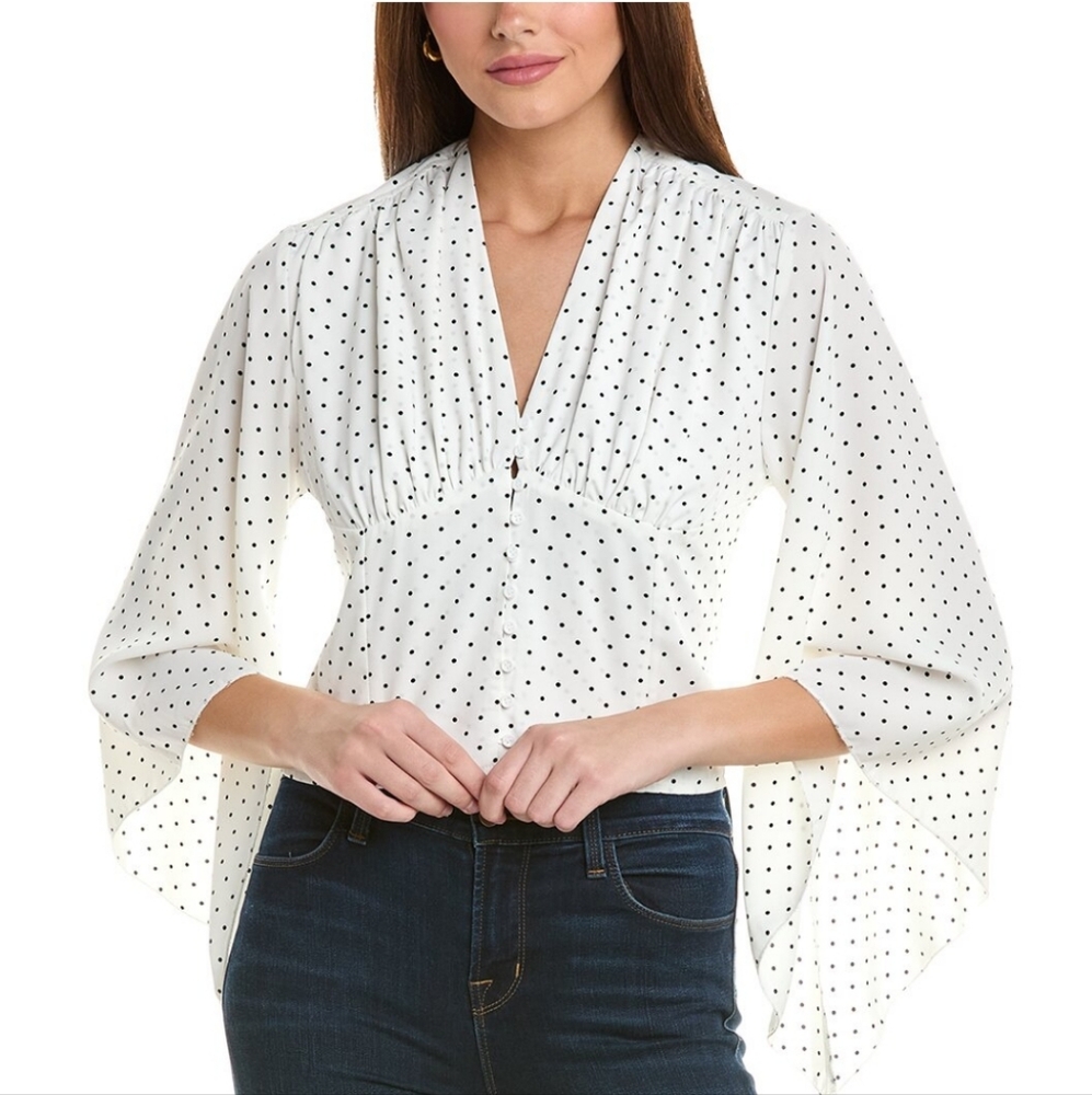 ANNA KAY Evasees White Dotted Low V Top - Picture 1 of 3